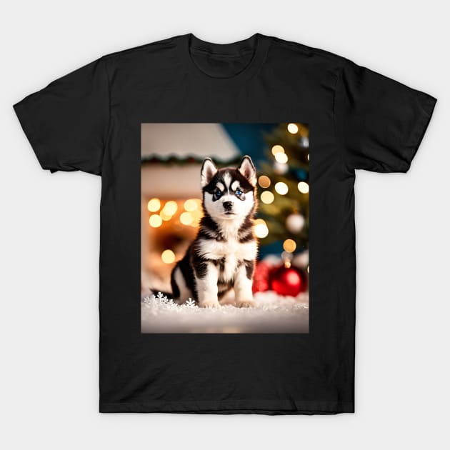 Cool Husky Puppy Dog Christmas T-Shirt by nicecorgi